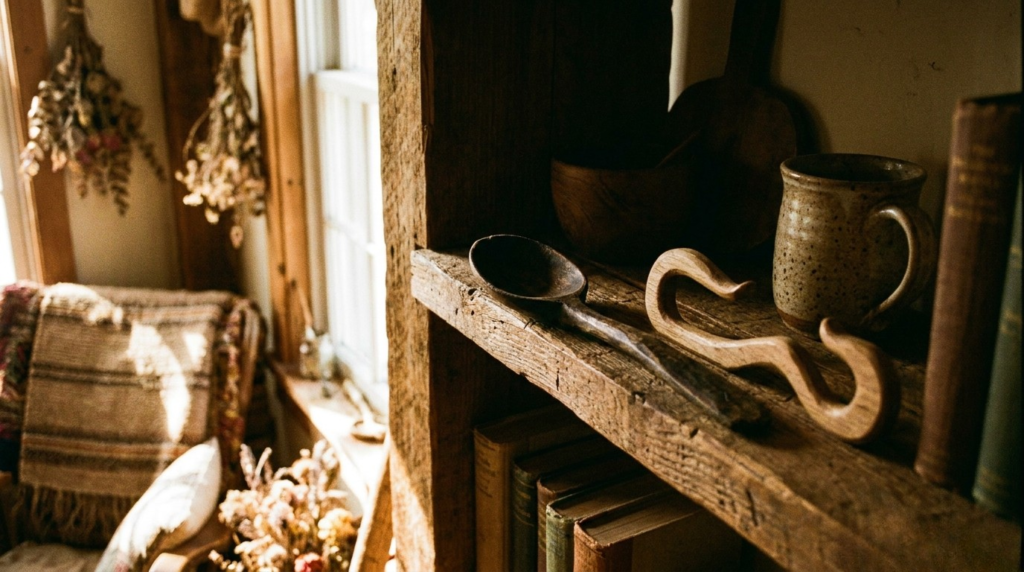 a small whittling project displayed on a shelf